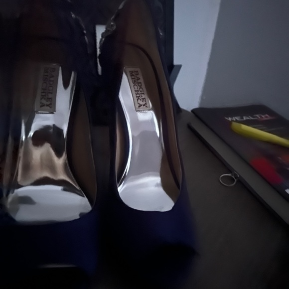 #BadgleyMischka heels worn only once. Beautiful metallic blue color. 81/2 4in - Picture 4 of 5